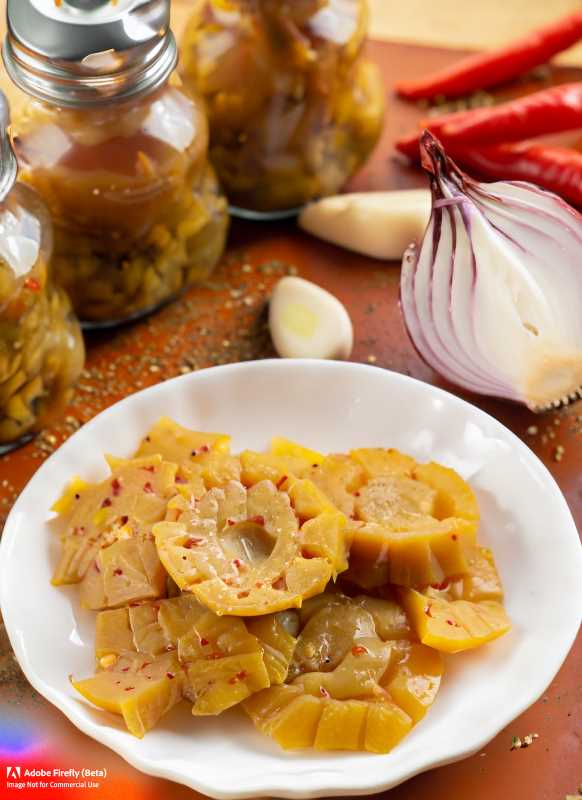 Pickled nopales, infused with onions, garlic, and an array of spices, ready to add a zesty twist.