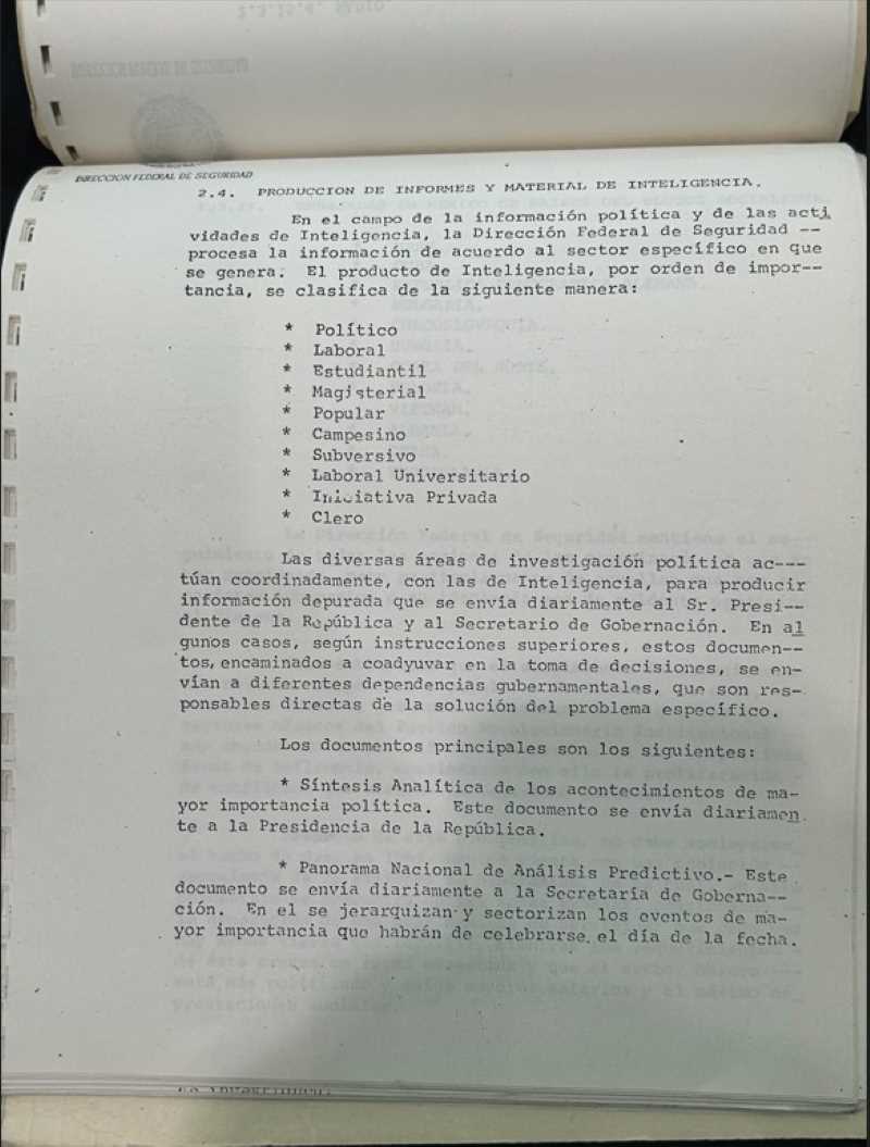 Document sheet that recounts the production of reports and intelligence material.