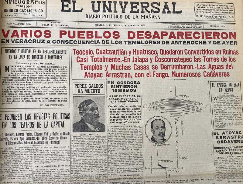 Front page of the El Universal newspaper of January 5, 1920. Reference: AGN, El Universal, January 5, 1920.