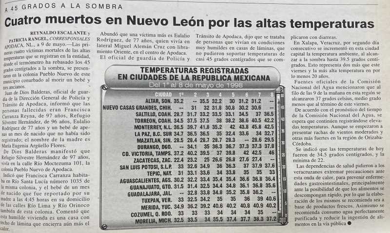 Image 4: “Four dead in Nuevo León due to high temperatures.”