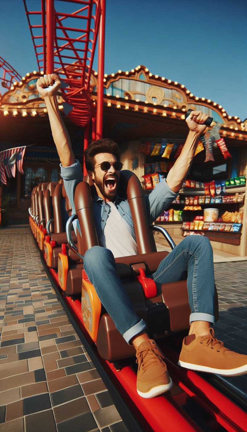 A person on a rollercoaster, representing Mexico's debt, with a snack bar in the background.