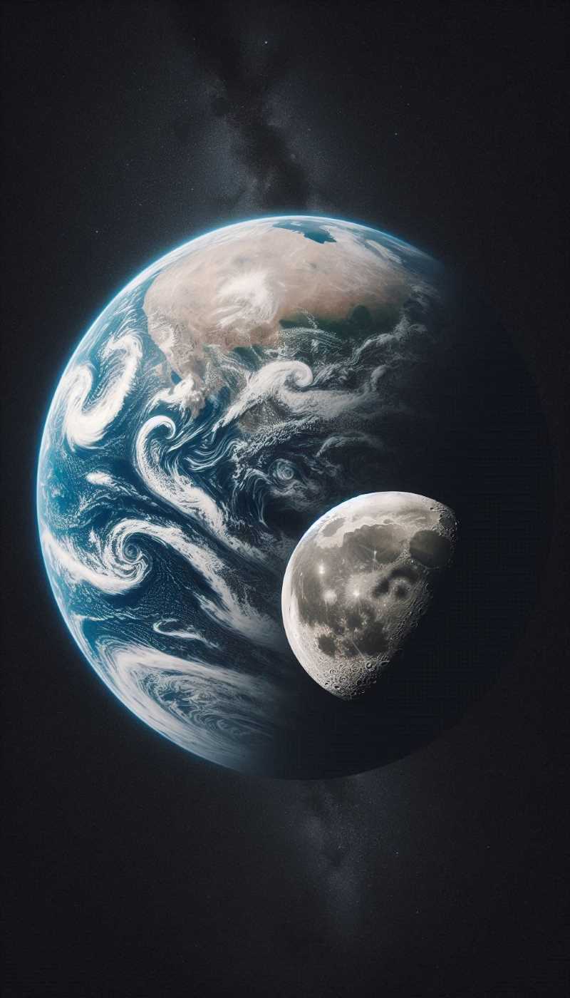 A photo of the Earth and Moon together in space.