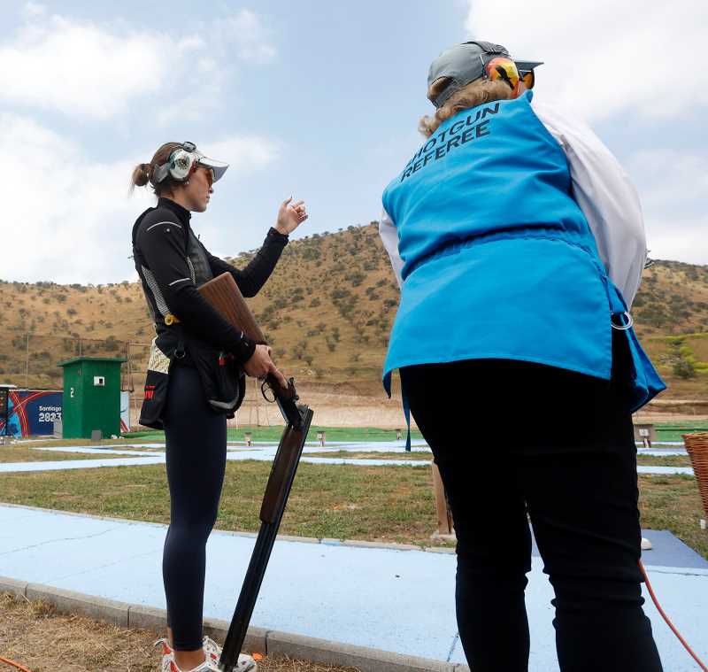 Gabriela Rodríguez in the top 5, at the start of the women's skeet competition in Paris 2024.