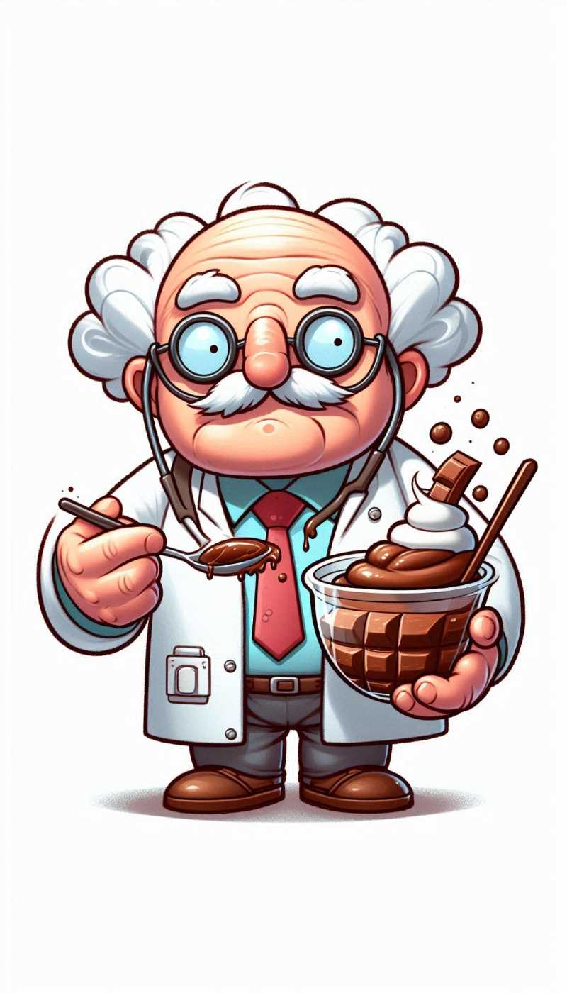 A humorous image of a doctor holding a cup of chocolate.