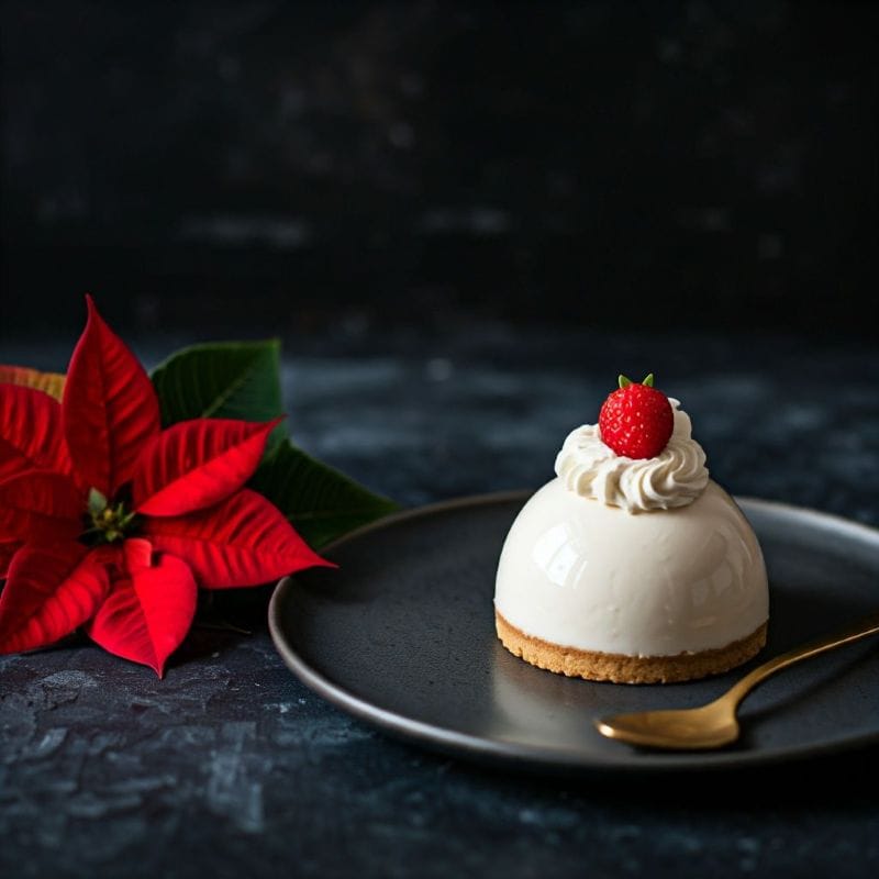 A festive and delicious poinsettia mousse dessert, perfect for the holiday season.