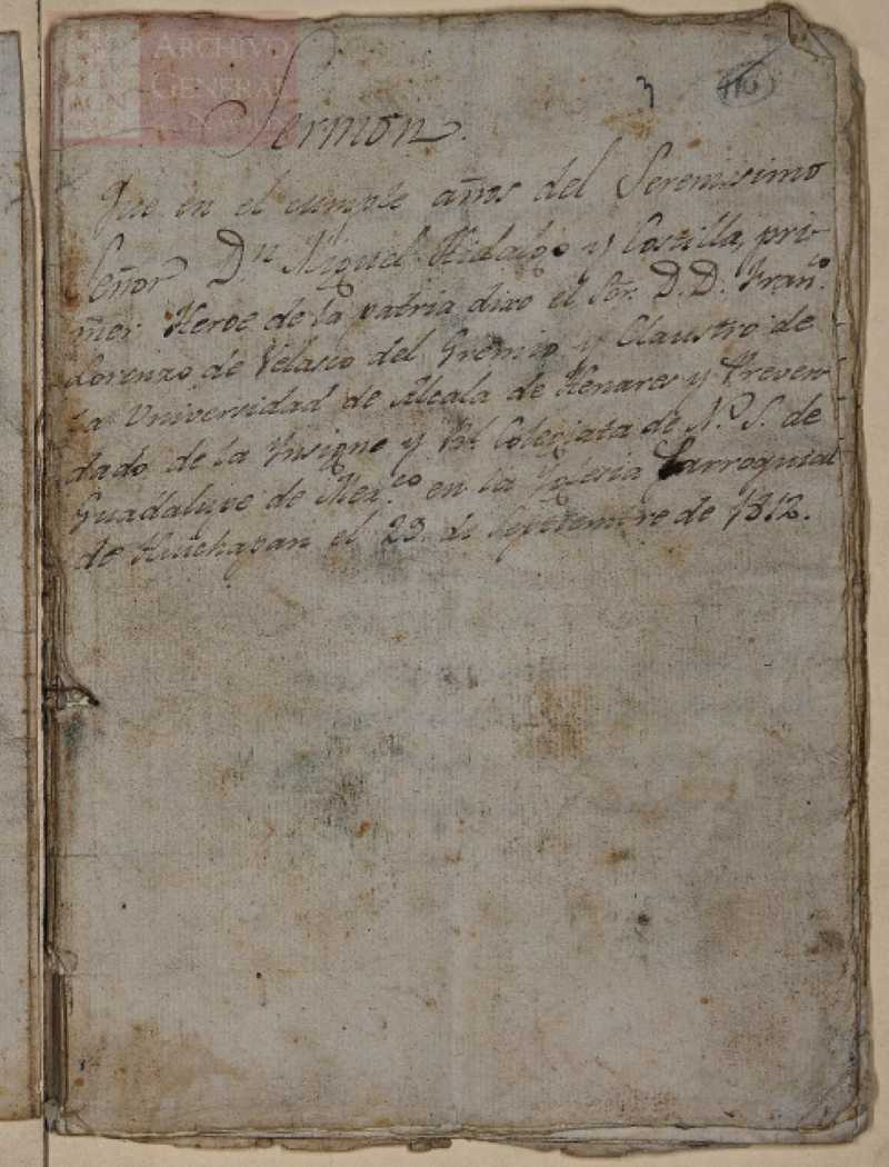 Sermon given by Dr. Francisco Lorenzo de Velázquez, of the guild and cloister of the University of Alcalá, on the birthday of Mr. Miguel Hidalgo y Costilla.