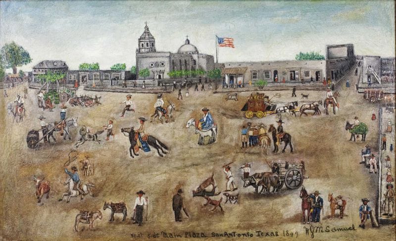 Photograph of Painting of the Plaza of San Antonio Texas 1849.