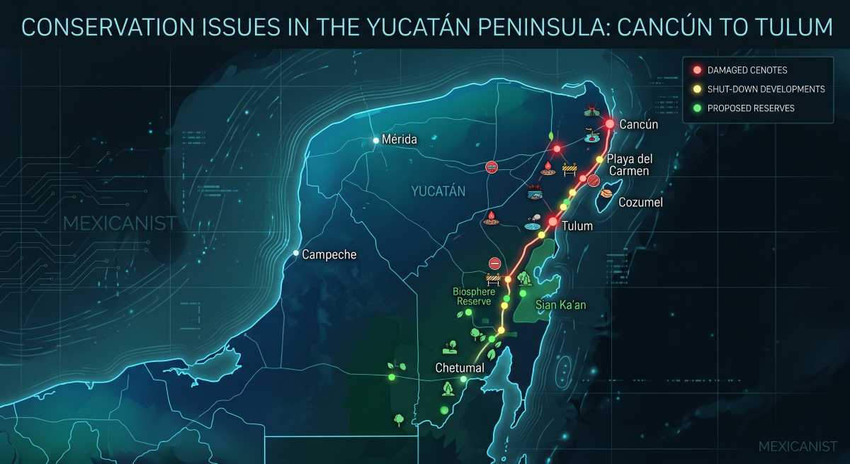 Map of Quintana Roo showing a route from Cancún to Tulum.