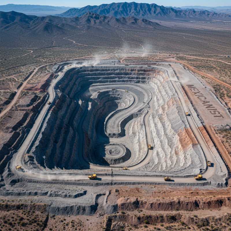An aerial view of an open, active silver mine in Mexico.