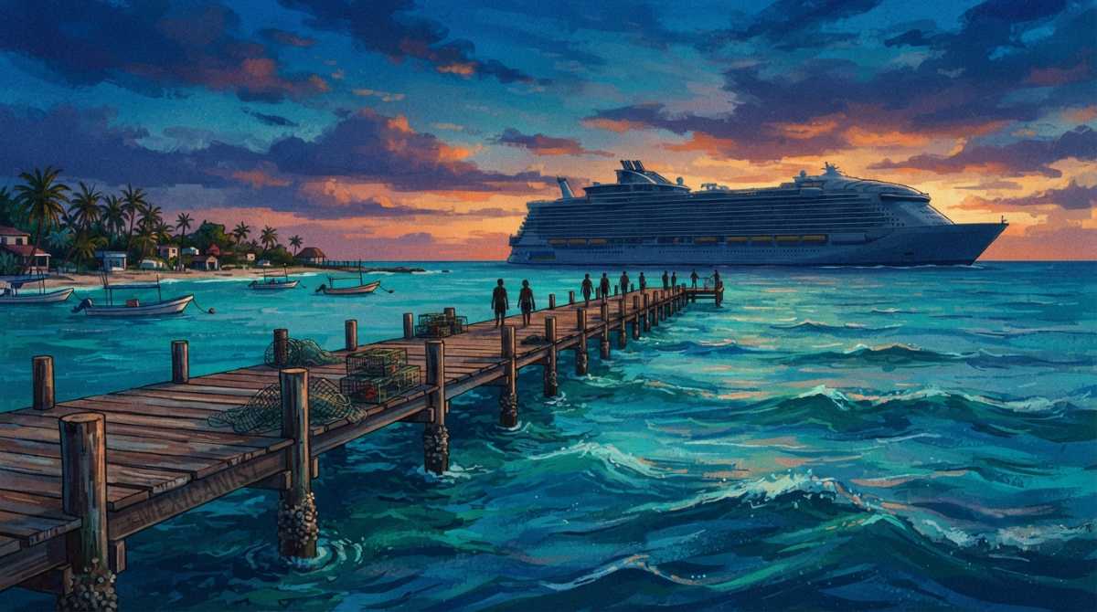 A painterly digital illustration of a Mahahual sunset.