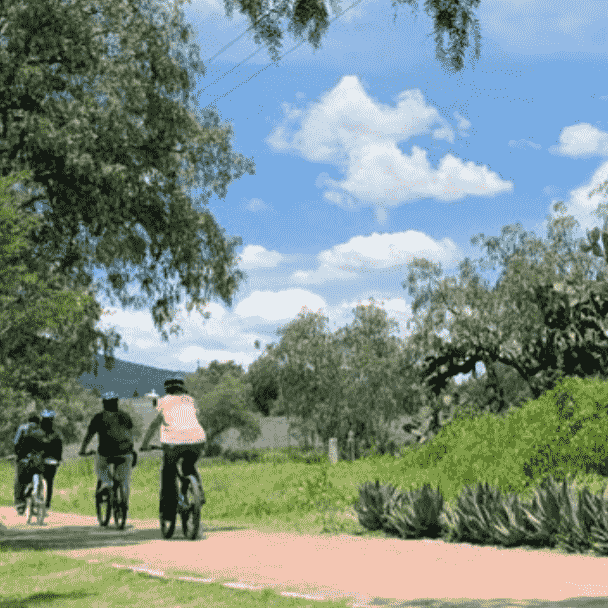 Teotihuacán pyramids on a bicycle.