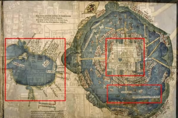 Facsimile of the Cortés map, first representation of the great Tenochtitlan.