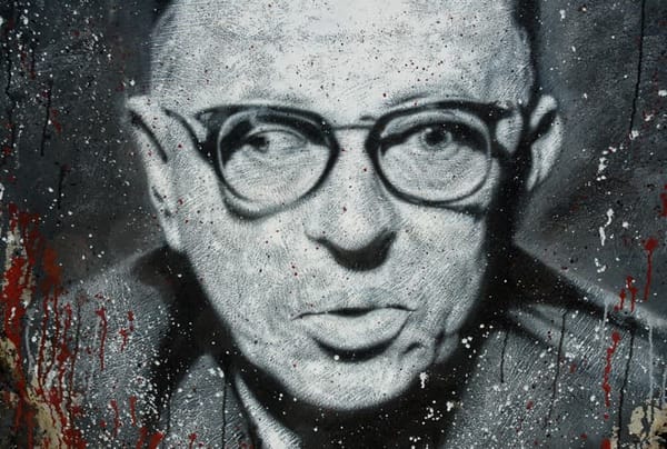 Jean-Paul Sartre, painted portrait.