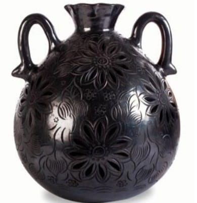 Pitcher with handles. Artisans in San Bartolo Coyotepec create black clay pottery using highly plastic clay.