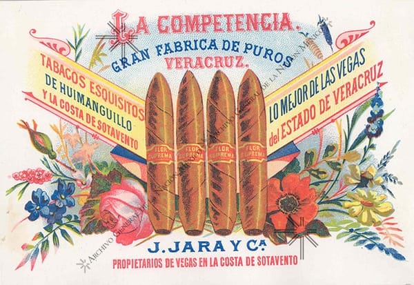 Label of the cigar factory "La Competencia" of J. Jara y Compañía. Veracruz.