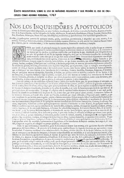 Inquisitorial edict on the use of religious images and prohibiting the use of crucifixes, 1767.