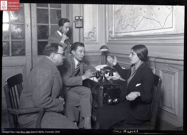 Tina Modotti during the interrogation for the investigations into the death of Julio Antonio Mella.