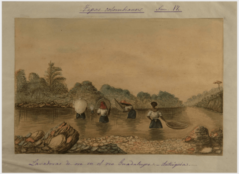 Watercolor "Gold Washers on the Guadalupe River" by Henry Price, 1852.