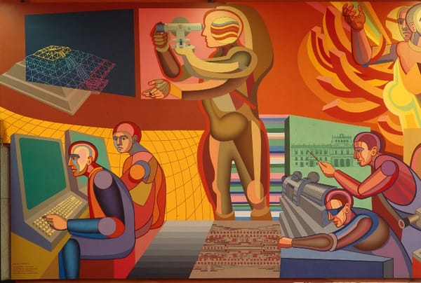 Inventando el futuro, de Arnold Belkin. Mural "Inventing the future" by Arnold Belkin.