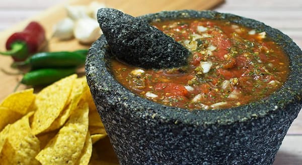 Salsa made in molcajete.