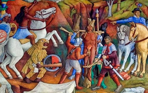 Detail of the mural "The History of Michoacán" (Juan O'Gorman, 1942) Gertrudis Bocanegra Library, Pátzcuaro, Michoacán.