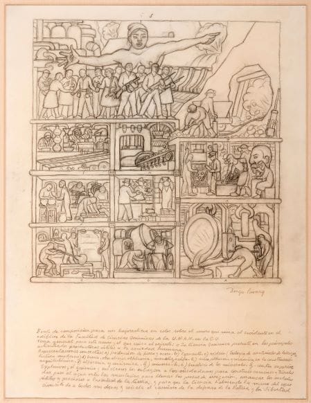 Diego Rivera, sketch for La ciencia química presente en las principales actividades productoras útiles a la sociedad humana.