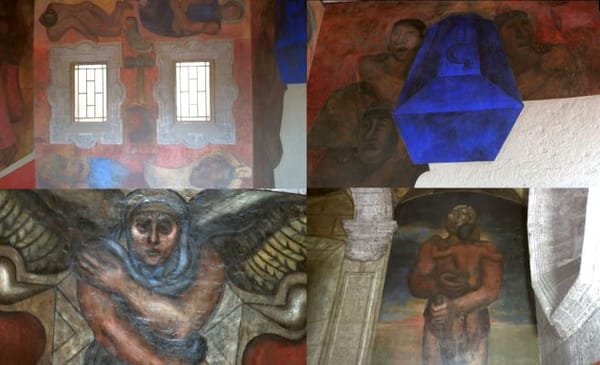 Artwork by David Alfaro Siqueiros on display at the historic Colegio de San Ildefonso.