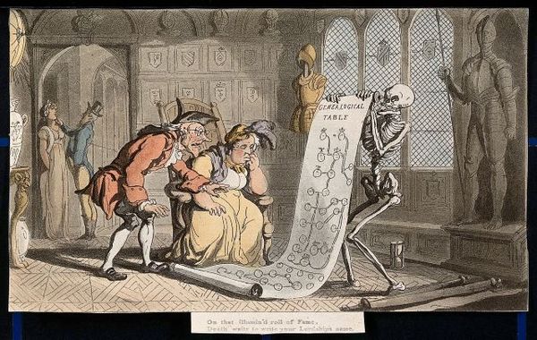 The dance of death; the genealogist. Coloured aquatint by T. Wellcome.