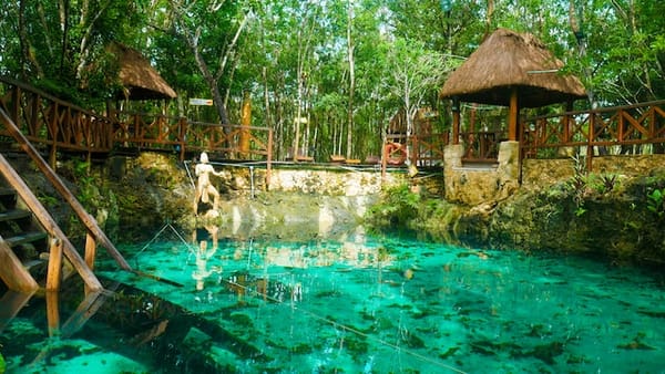 Cenote in Xcaret park in Mexico.