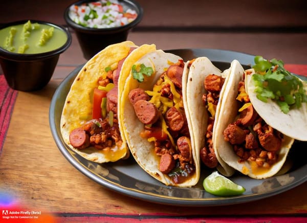 A plate of chorizo tacos, a classic Mexican dish that highlights the spicy and smoky flavor.