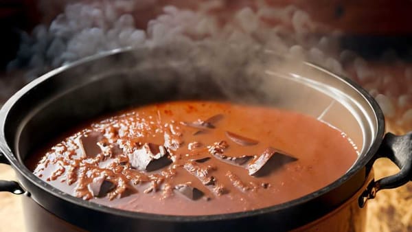 A steaming pot of homemade mole, simmering to perfection. The rich aroma fills the kitchen.