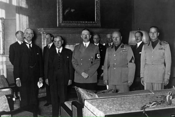 The signing of the Munich Pact, September 1938: The pact dismantled Czechoslovakia.