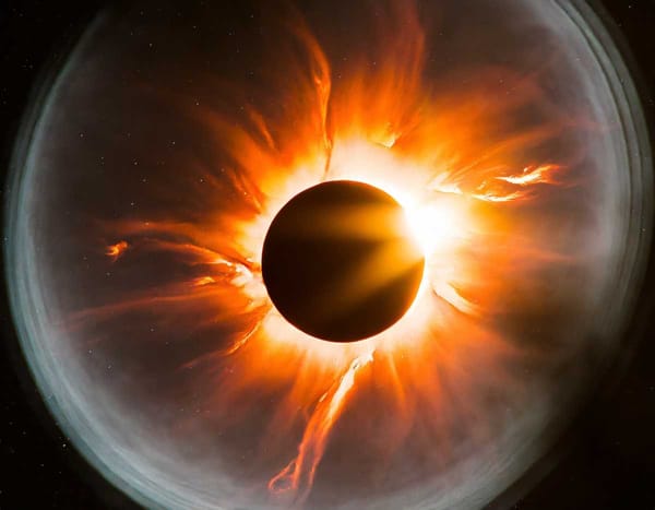 A close-up of the Sun's corona during the eclipse, revealing its magnetic fields.