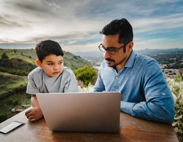 A worried Mexican parent discusses online safety with their child, highlighting the need for open communication.