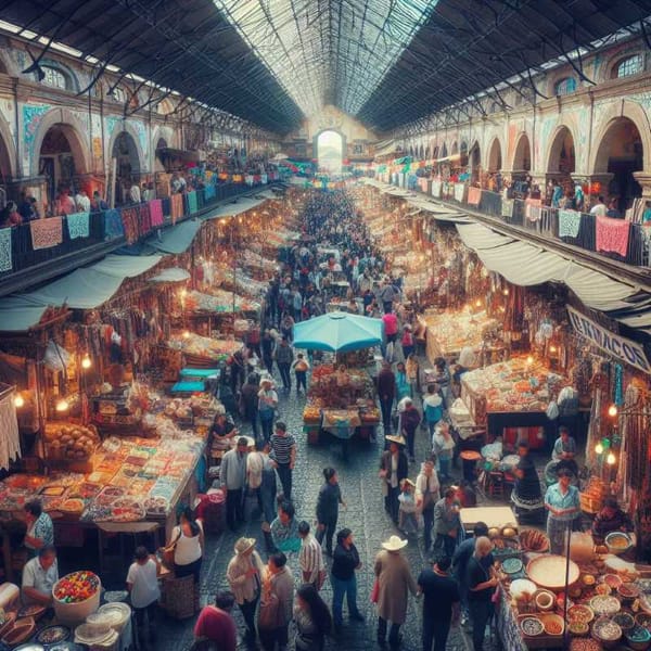 A vibrant Mexican market symbolizes the resilience and informality of the country's economy.