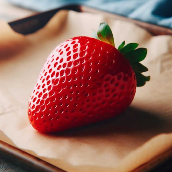 Single layer of strawberry on a baking sheet for optimal freshness in the refrigerator.