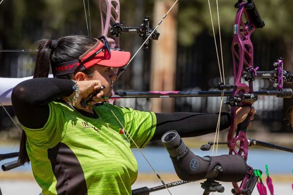 Dafne Quintero, archery athlete, during the National Team at the CNAR.