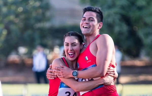 Mariana Arceo and Duilio Carrillo celebrate their surprise gold medal win at the Modern Pentathlon World Cup in Cairo.