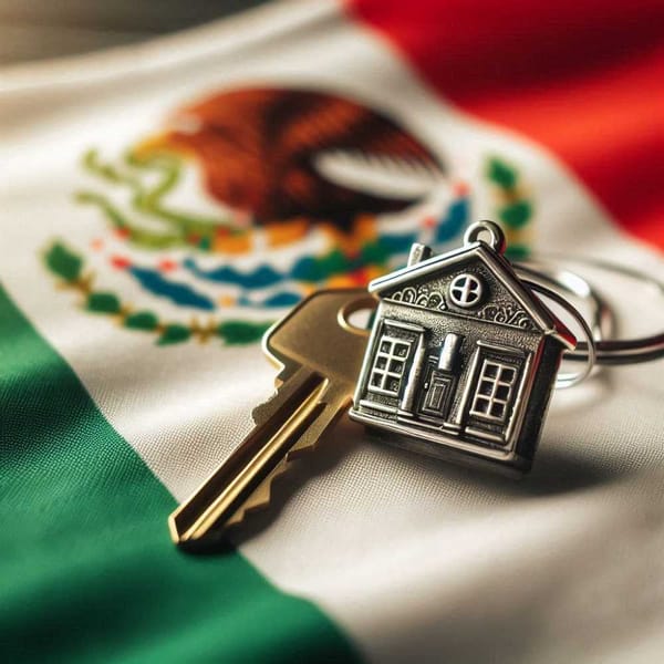 A house key on a keychain in front of the Mexican flag, symbolizing the increased power of Fovissste.