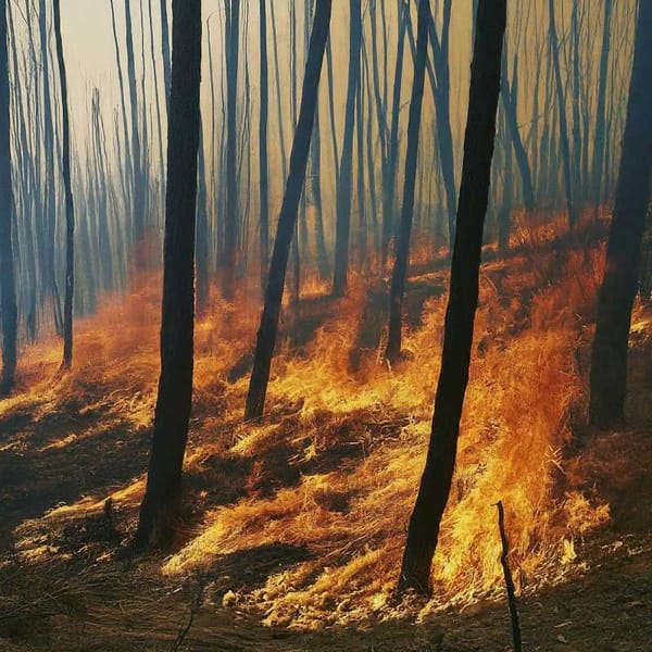 A photo of a forest fire burning in Mexico.