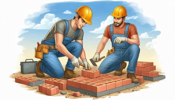 A symbolic image of construction workers laying bricks.