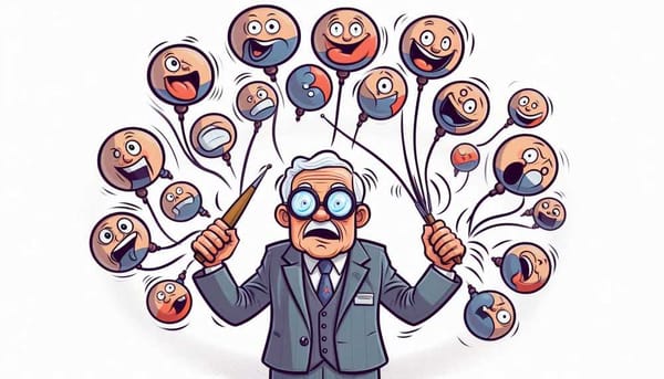 A cartoon illustration of a parliamentarian juggling different opinions.