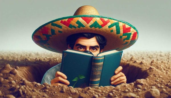 A person digging a hole, with a book hidden inside.