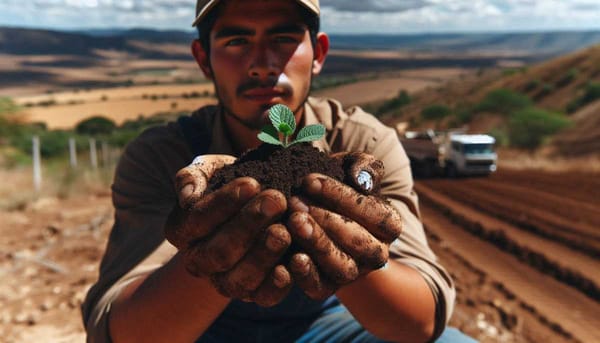 A person holding a handful of healthy soil.