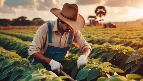 A close-up image of a farmer tending to crops in a field in Tabasco, Mexico.