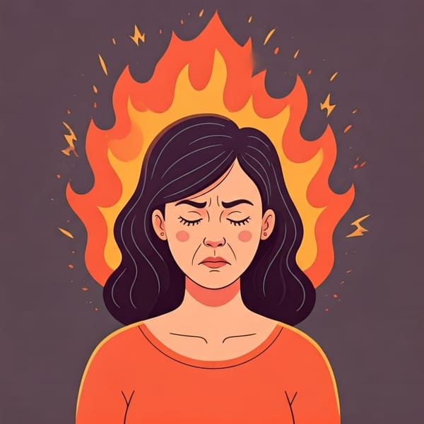 A cartoon illustration of a woman experiencing a hot flash.