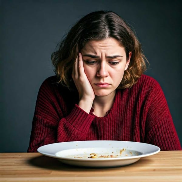 A person looking sadly at an empty plate, signifying the consequences of food scarcity.