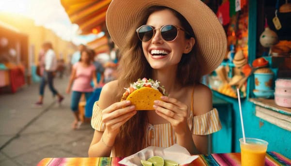 A person savoring a delicious taco with a vibrant array of toppings.