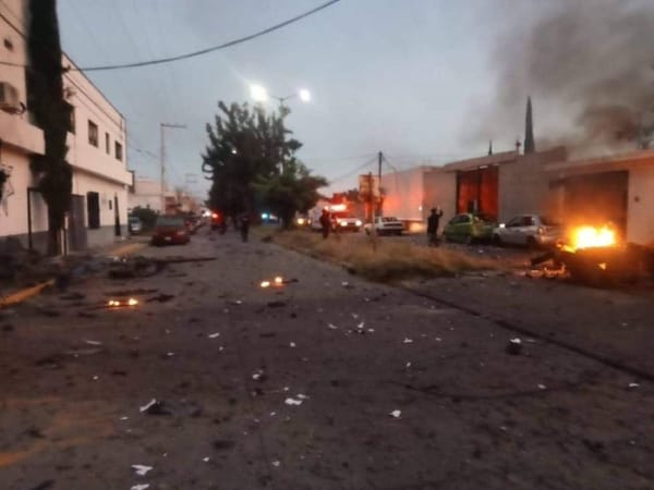 Aftermath of a car bomb attack in Guanajuato, Mexico.