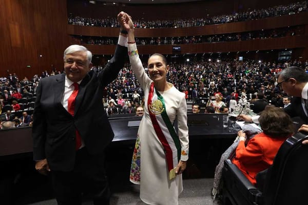 The transfer of Presidential Sash from López Obrador to Claudia Sheinbaum Pardo in the Chamber of Deputies.